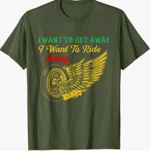 NEW Style By Brive Tees I Want To Get Away Motorcycle Biker Men Tshirt Green